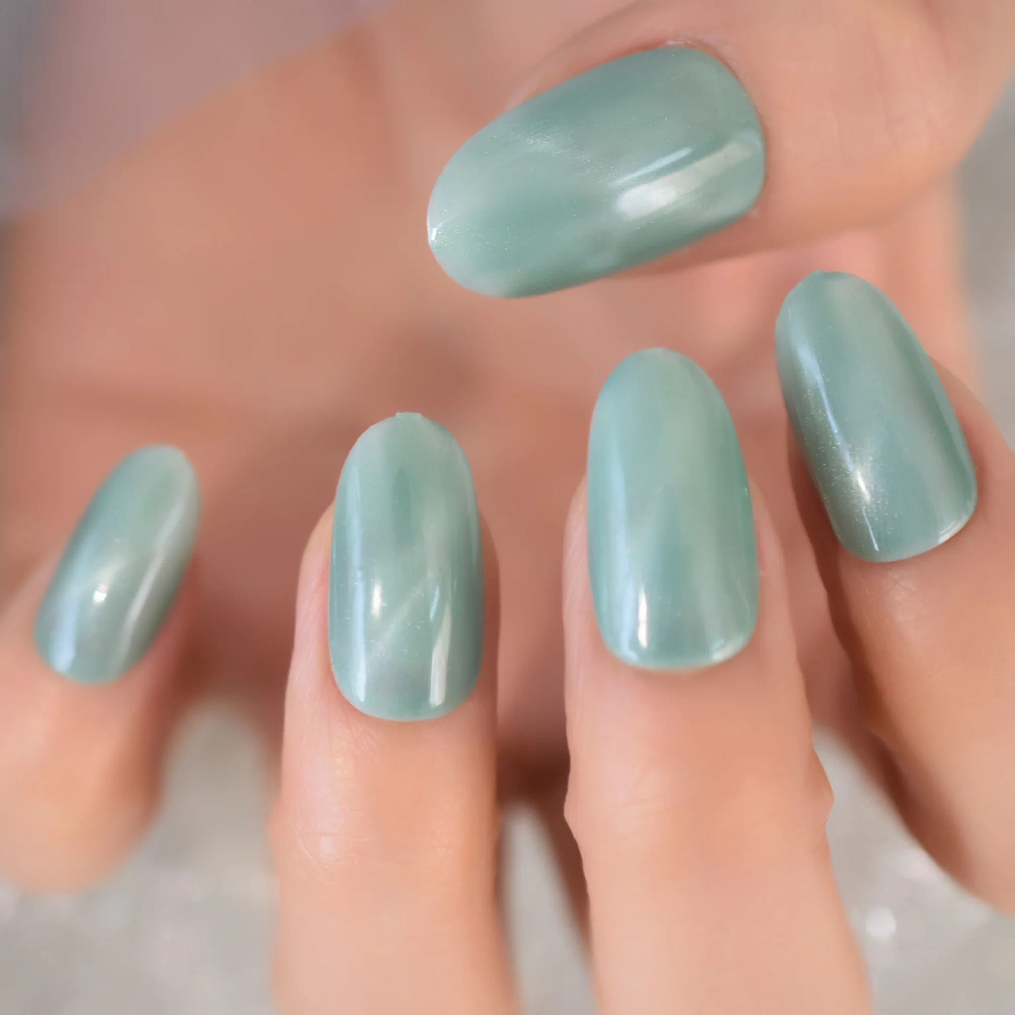 Moda Sihirli Kedi Gözü Fototerapi Sahte Tırnak Yuvarlak Yanlış Tırnak Düğün Yaz Günlük Giyilebilir Tam Kapak Çivi üzerinde Basın 24 adet/takım