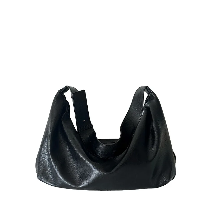 Dumpling Bag for Women 2024 New Soft Leather Large Capacity Black Retro High-end Casual Single Shoulder Crossbody Tote Bag