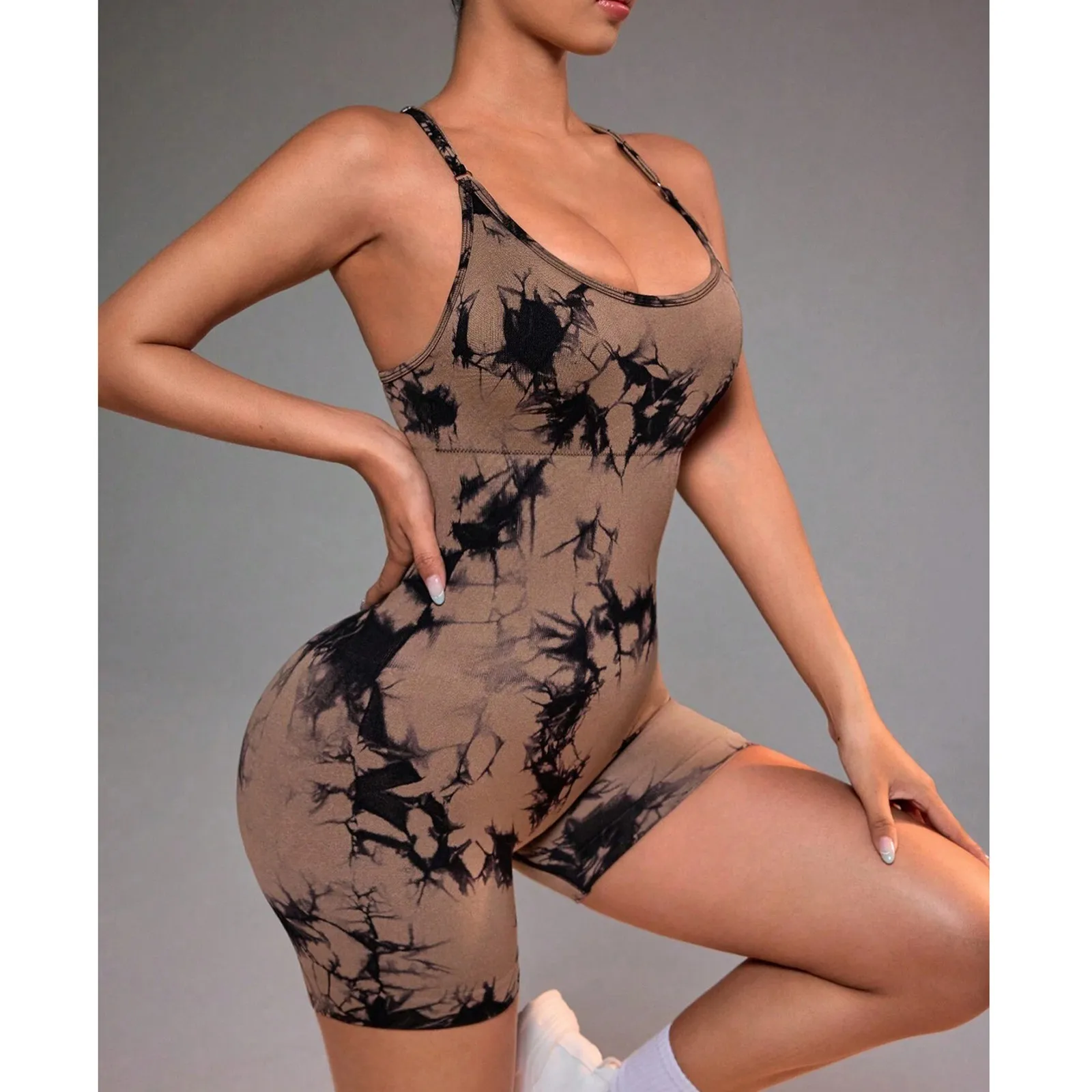 

Summer Woman Short Jumpsuit Tight Fitting Peach Hip Lifting One-Piece Yoga Suit Fitness Shaping One-Piece Suit Monos Cortos