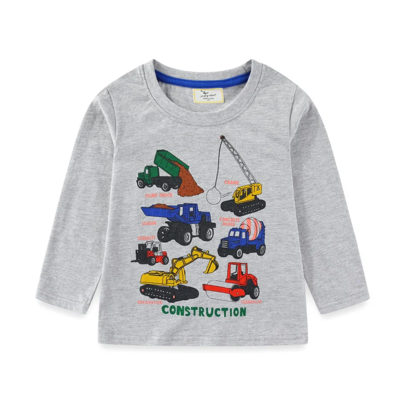 القفز متر 2-7T جديد وصول طويلة الأكمام الفتيان تي شيرت الكرتون سيارات الساخن بيع ملابس الأطفال الخريف الربيع البلوزات #1