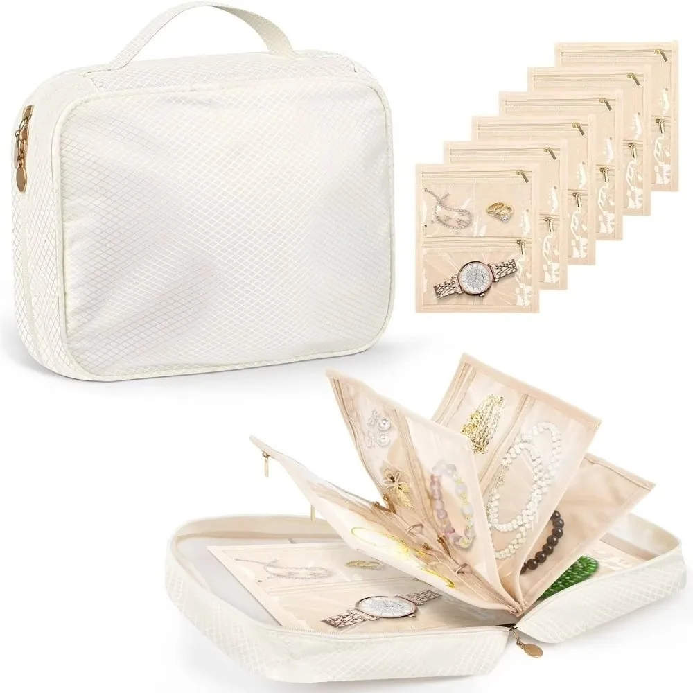Oxford Fabric Travel Jewelry Organizer Zipper Closure Loose Leaf Binder Jewelry Storage Case Removable Pages
