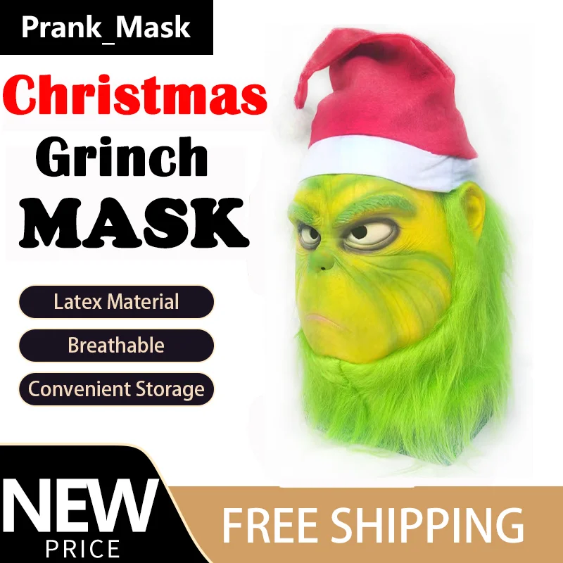 

Christmas Grimmick Dress Up Mask Funny Green Furry Grimmick Latex Mask Headgear Xmas stuffed Mask Dress Up Adult Children Cosplay Grimmick Dress Up Props