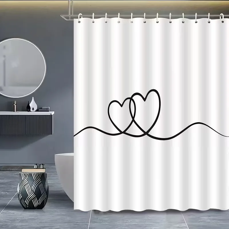 

VIKAMA White Heart-Shaped Shower Curtain Set Waterproof Polyester Minimalist Bathroom Decor Machine-Washable Shower Curtain