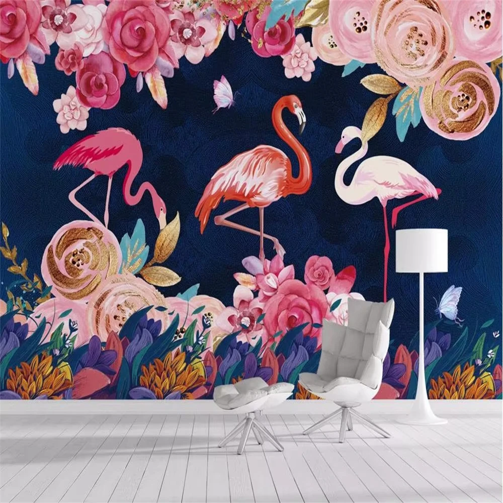 Custom Southeast Banana leaf photo murals wallpaper for living sofa bed TV large mural Flamingos wall paper home decor stickers