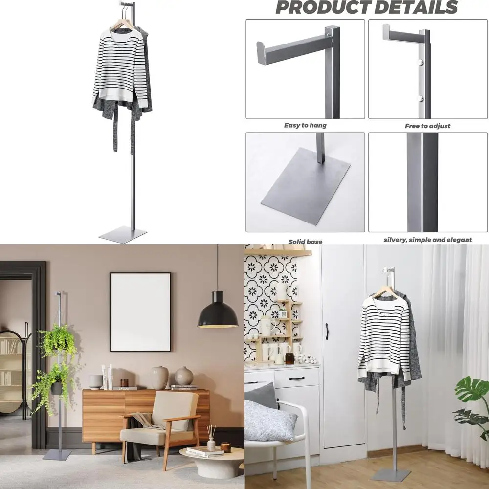 

Регулируемая металлическая вешалка для одежды 48-72 дюйма для демонстрации одного предмета одежды — идеально подходит для магазинов секонд-хенд и розничной торговли (серебристая)