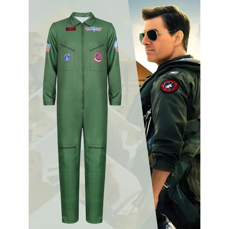 

DY2025 Униформа пилота, армейский зеленый костюм TOP GUN для взрослых, косплей, военная форма для женщин и мужчин, костюм бойца-пилота, большие размеры для