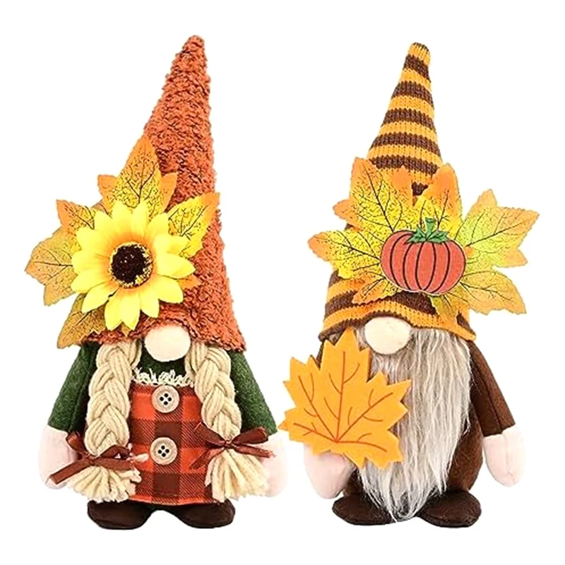 2Pcs Fall Gnomes Decorations For Home Fall Gnomes Plush Home Decor Autumn Gnomes With Pumpkin Sunflower And Maple Leaves Durable