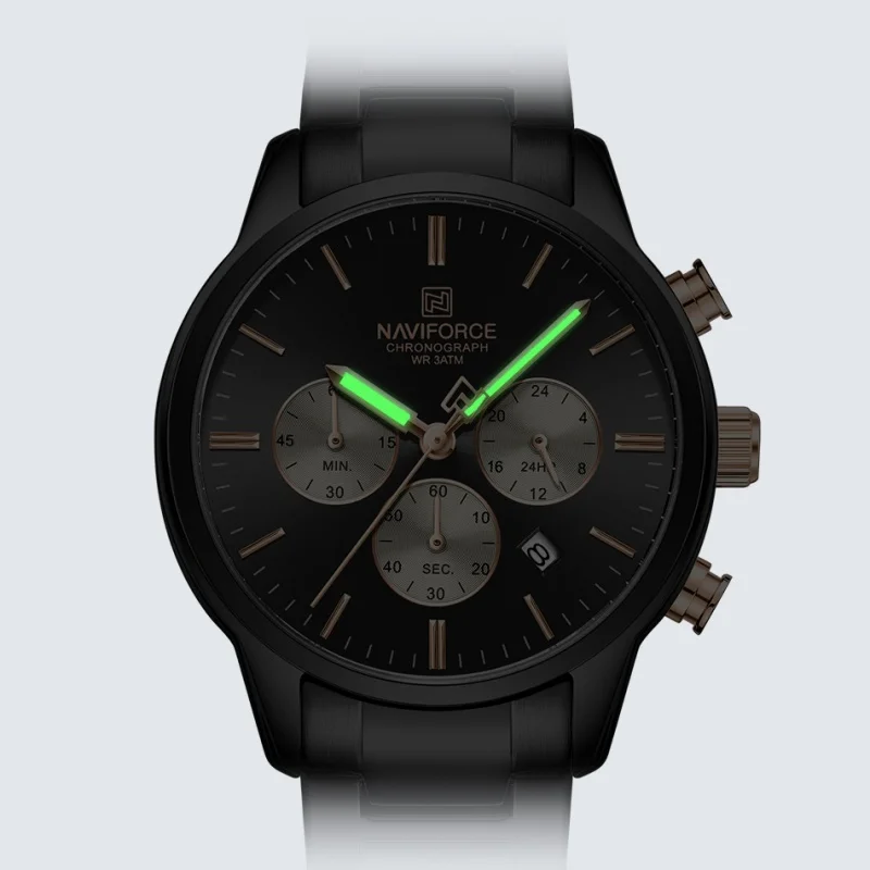 NAVIFORCE Men Quartz Chronograph Watch Waterproof Date Display Steel Strap Male Fashion Unique Design Luxury Wristwatch Gift Box view 3
