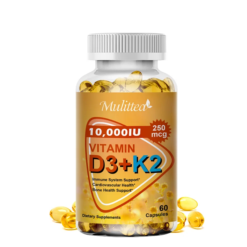 Mulittea Vitamin D3+K2 Capsules Help Regulate Calcium Metabolism Promote Bone Teeth and Skin Health Support Immunity