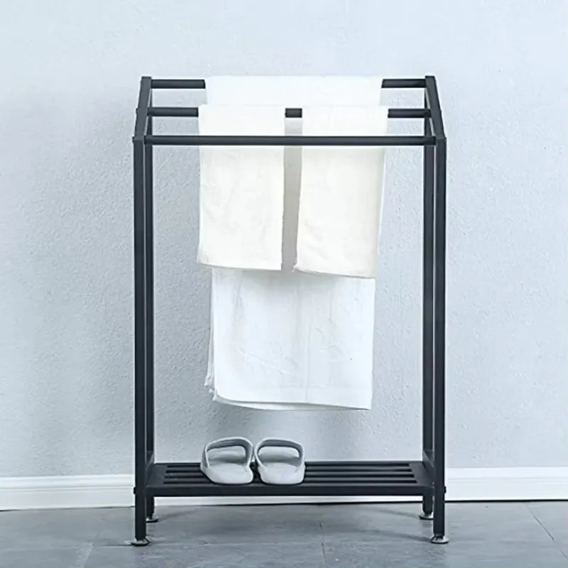 

Black indoor or outdoor bathroom towel rack 3-layer metal towel rack holder with shelving Freestanding towel rack