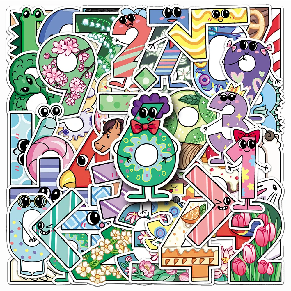 

10/30/50pcs Kawaii Creative Number Stickers Cute Cartoon Decals Decoration Laptop Stationery Phone Funny Graffiti Sticker Pack