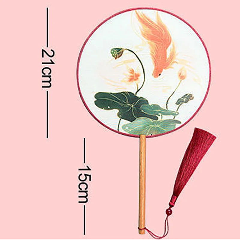 Oude Fan Groep Fan Chinese Stijl Dans Zomer Klassiek Kostuum Hanfu Vrouwen Kwastje Kleine Ronde Handheld Fan