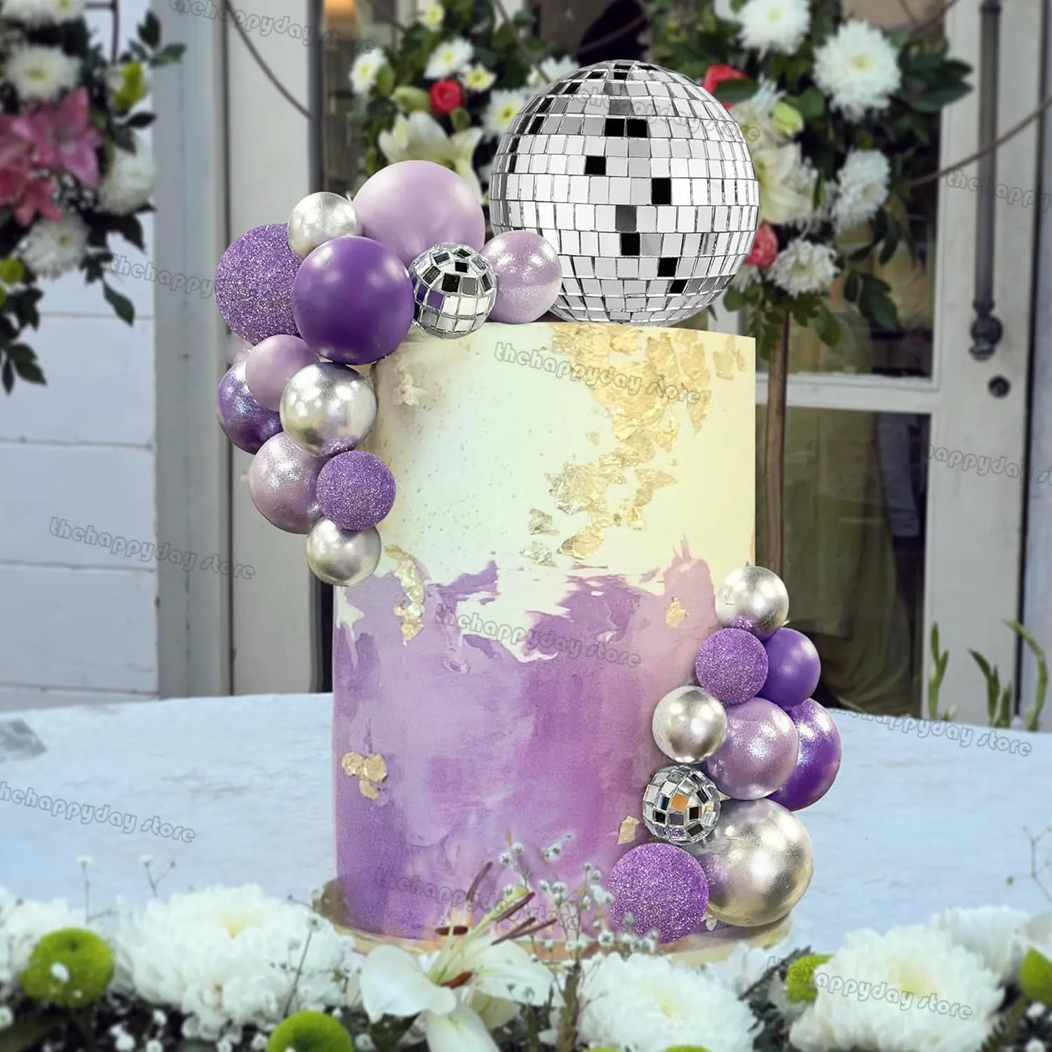 31 قطعة كرات ديسكو الأرجواني كعكة الزينة اللؤلؤ بريق كرات الفضة كعكة القبعات العالية لحفل زفاف عيد ميلاد الطفل دش كب كيك ديكور #2