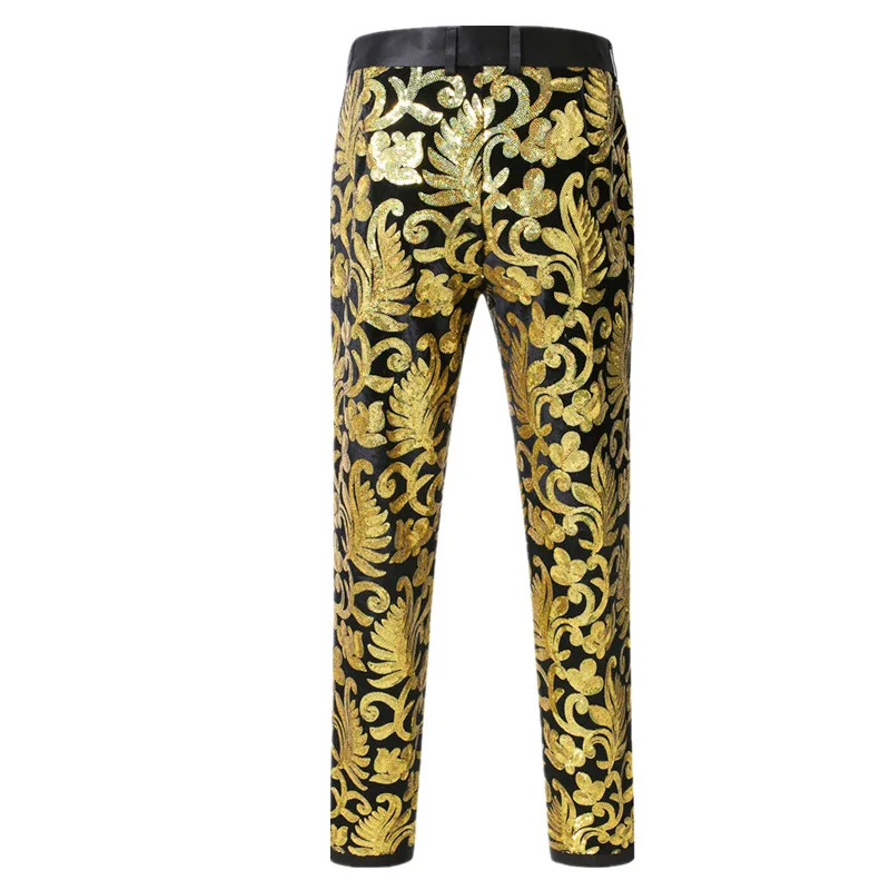 Ouma Men's Shimmering Sequined Pants Available in Gold/Blue/Purple Men's Patterned Pants for Weddings, Dinners, Bars, and KTV