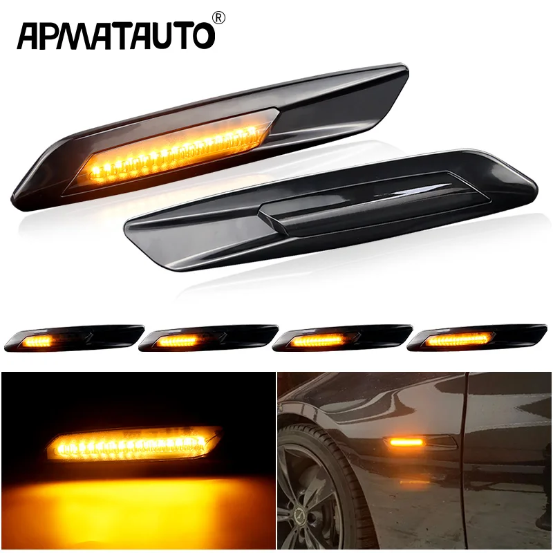 2pcs  For BMW 1 3 5 Series F30 E90 E91 E92 E93 E46 E60 E61 2003-2010 Dynamic Amber 12V LED Side Marker Lights Turn Signal Lamp