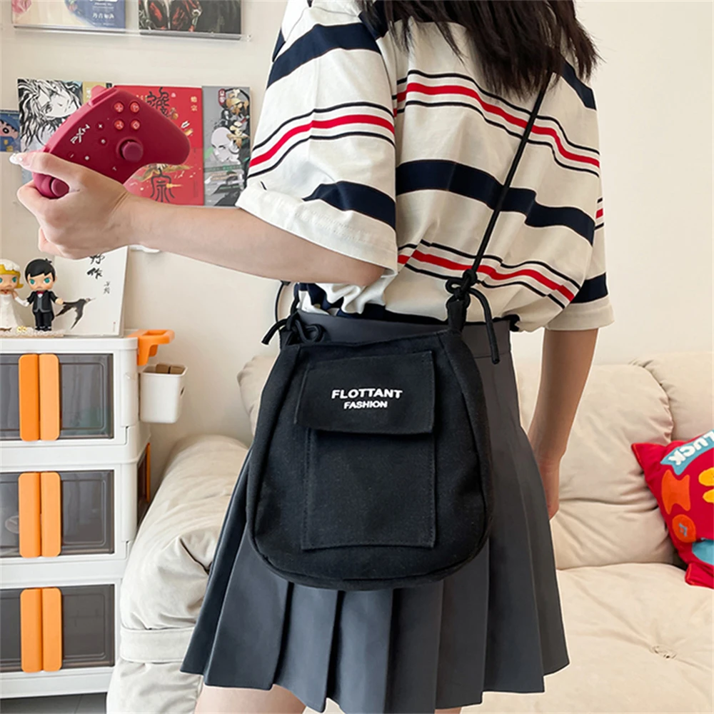 New Ladies Shoulder Bag Solid Color Trumpet Ladies Mobile Phone Bag Purse Solid Color High Quality Canvas Women Crossbody Bags