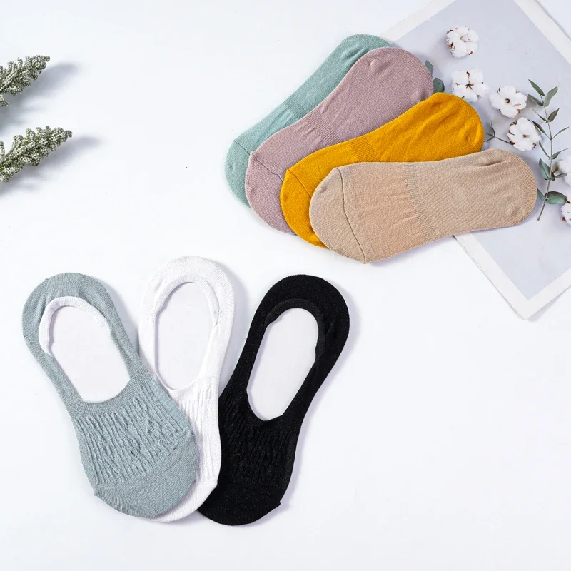 5 pares nova senhora casual respirável tornozelo barco meias meninas moda invisível antiderrapante algodão feminino meias conjunto baixo corte doce cor