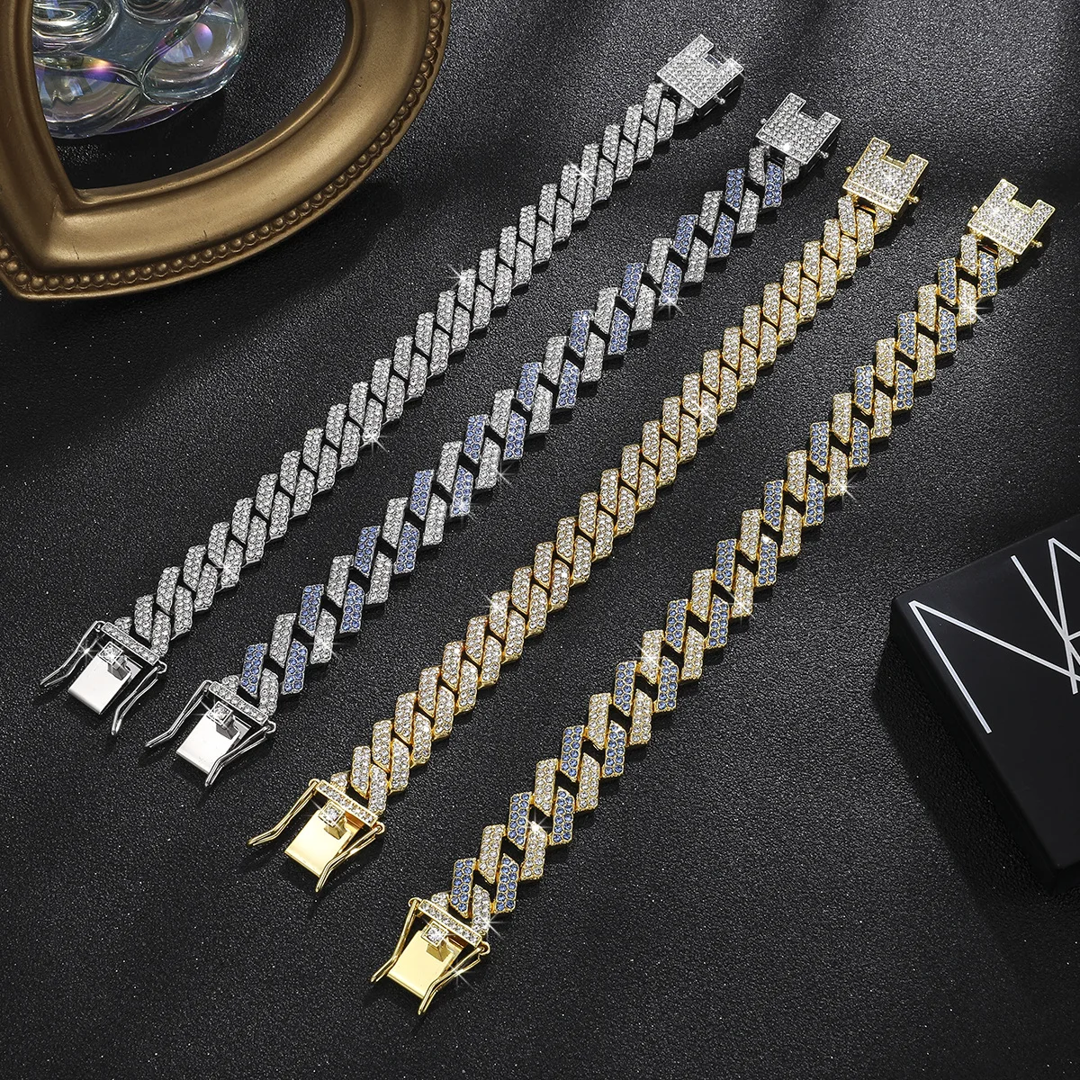 1Set 20-Inch Double-Drain Cuban Chain Unisex Edition Sparkling Diamond-Shaped Hip-Hop Style Cuban Necklace Jewelry