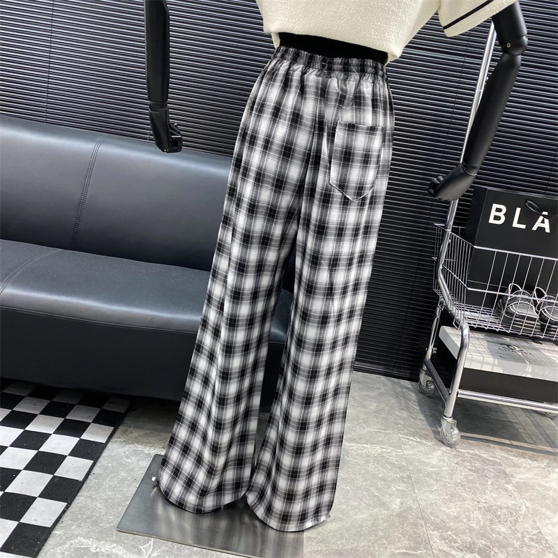 2022 New fashion Designer Famous brand Embroidered Love Print Drawstring Straight pants Casual Plaid Wide leg pants