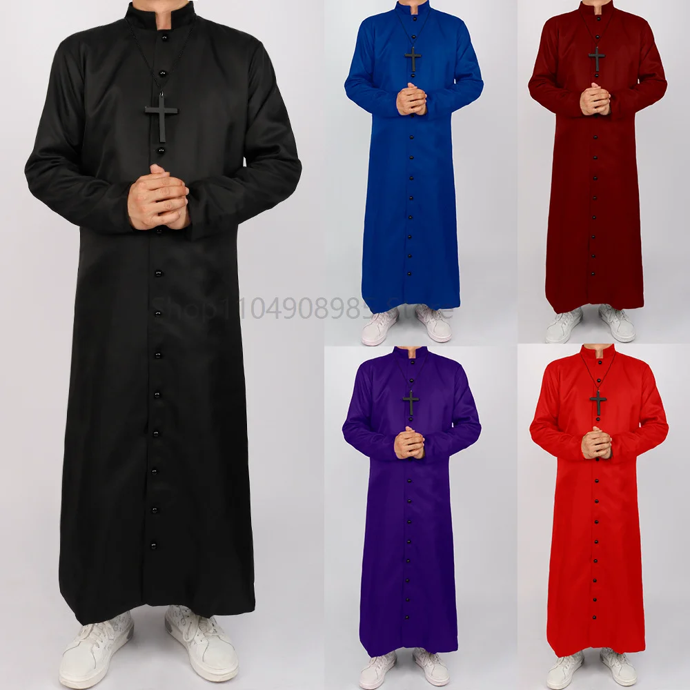 

Medieval Priest Costume Catholic Church Religious Roman Retro Pope Pastor Father Mass Missionary Robe Clergy Cassock Full Sets