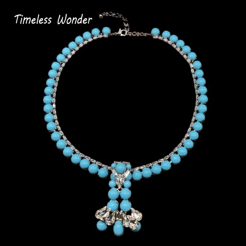 

Timeless Wonder Retro Zircon Geo Beaded Necklace for Women Designer Jewelry Goth Runway Trendy Art Deco Vintage Set 4526