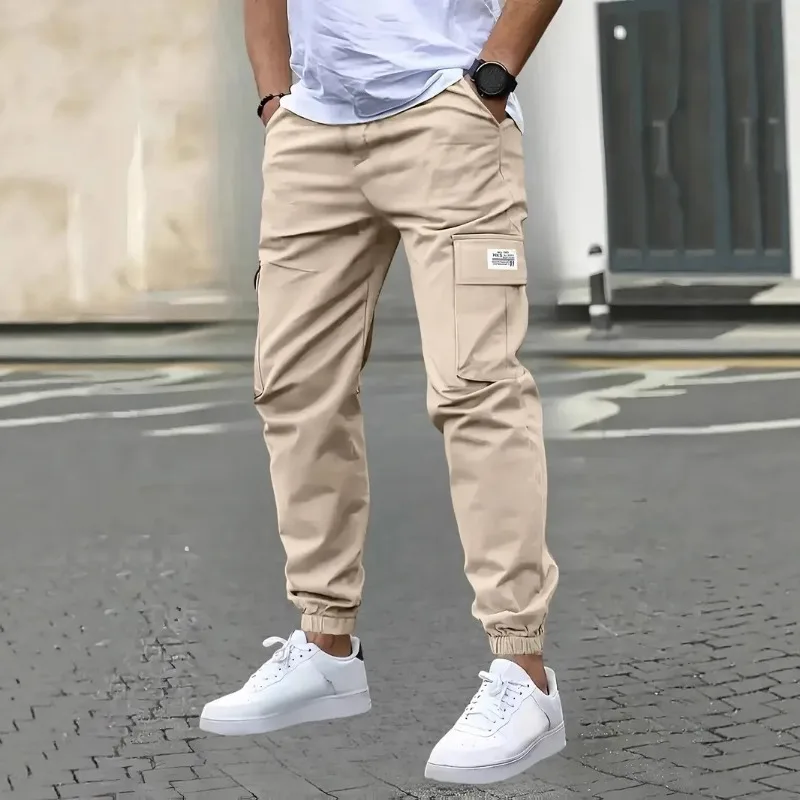 Harajuku السراويل البضائع الرجال الشارع الشهير الرباط جيب السراويل الأمريكية الرجعية فضفاضة تناسب السراويل الطويلة عارضة في الهواء الطلق موضة جديدة