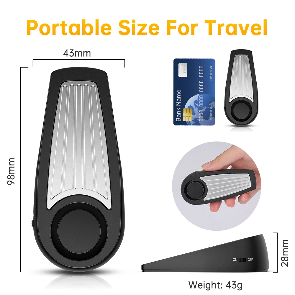 Zexmte 125dB Door Stop Alarm Stainless Wireless Sensor Wedge-shaped Anti-Theft Door Stopper Alarm Portable Home Travel Security