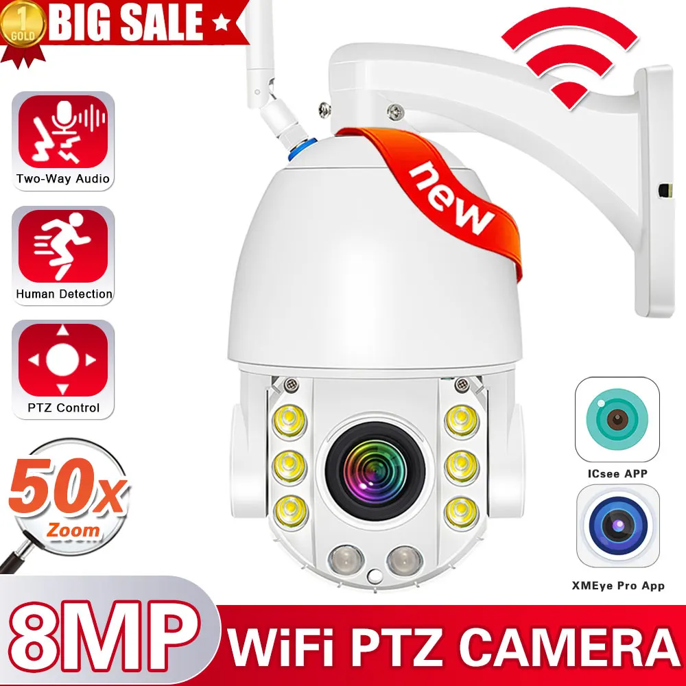 

4K WIFI Surveillance Camera Metal Smart 50X Optical Zoom 8MP Ultra HD Wireless Video Security IP Cameras Outdoor Dome CCTV iCSee