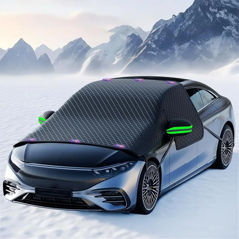 Car Windshield Cover for Ice and Snow, Automotive Large Magnetic Windshield Frost Cover with Side Window and Mirror Protector