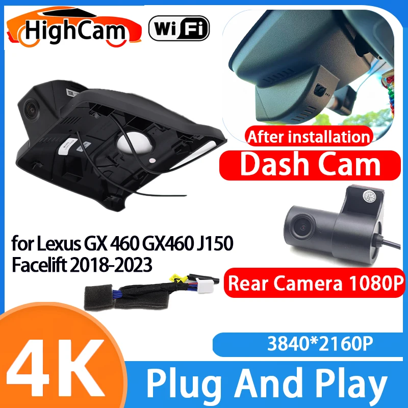HighCam for Lexus GX 460 GX460 J150 Facelift 2018-2023 4K Wifi 2160P Car DVR Video Recorder Dash Cam Front Rear Camera