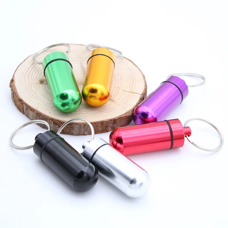 Botol Pil Aluminium Mini Tahan Air Portabel Botol Obat Luar Ruangan Botol Obat Mini Tahan Air Gantungan Kunci Botol Gantung