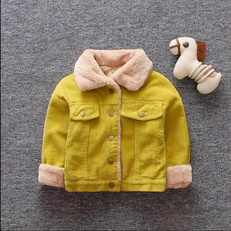 2025 Ragazzi Ragazze Cappotto caldo Autunno Inverno Colore puro Capispalla Risvolto Top Comodo Moda Abbigliamento per bambini 2-5 anni