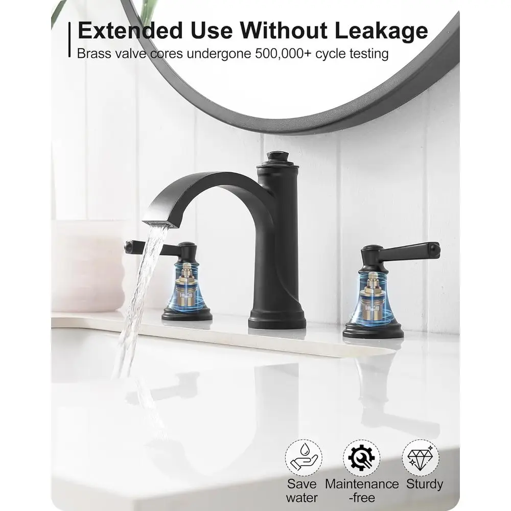 صنبور شلال نحاسي أسود غير لامع بثلاث فتحات، تركيبات حوض واسعة النطاق مقاس 4-16 بوصة مع خراطيم وصرف منبثق #5