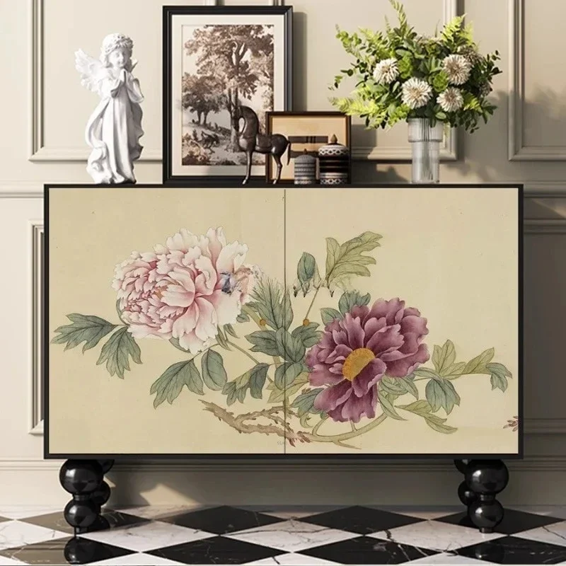 New Chinese Style Entryway Shoe Cabinet Living Room Wall-Mounted Vintage Style Home Solid Wood Storage Cabinet