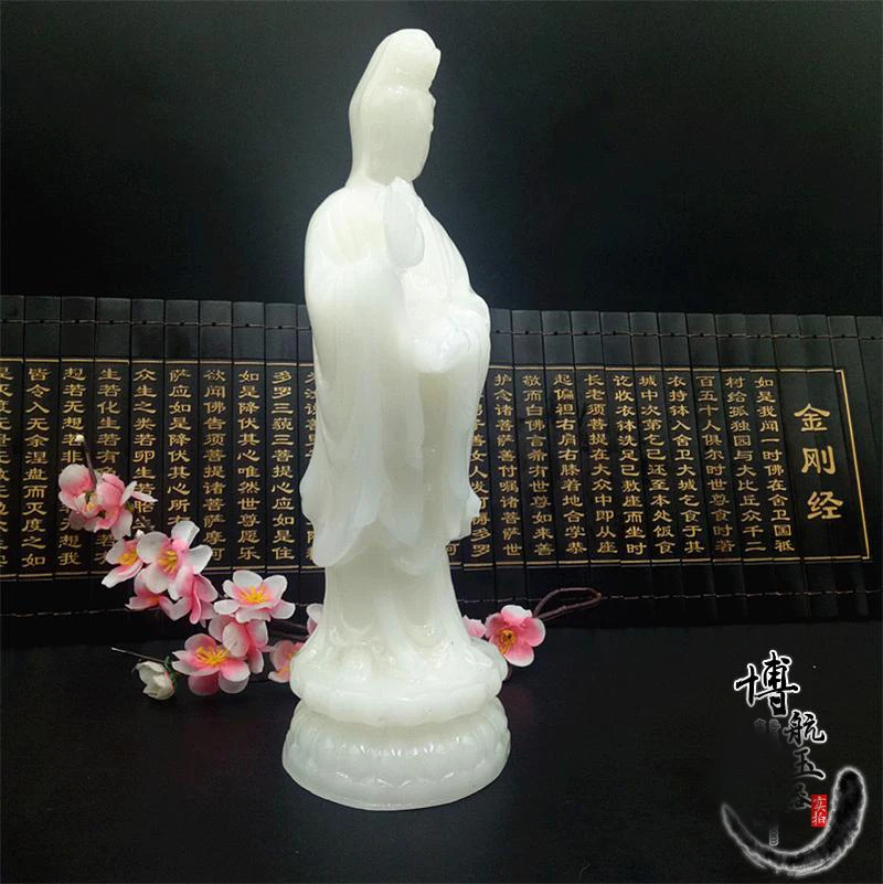 HOT SALE-HOME TOP efficacious Talisman Mascot Guanyin the Buddha Bless FENG SHUI White jade Hand engraving Sculpture statue 29CM