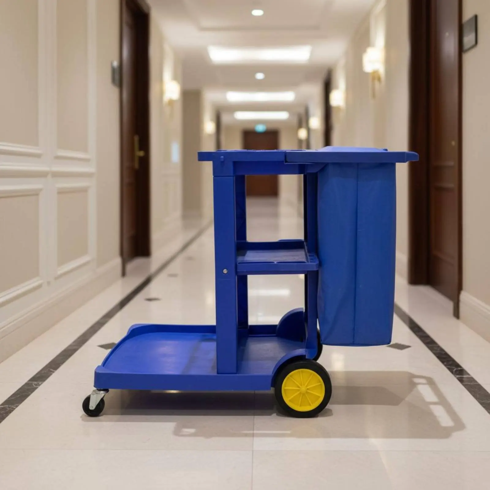 

Professional Cleaning Trolley Multifunctional Janitorial Cart with Bag Multi-Shelf Utility Cart Large Capacity for Housekeepers