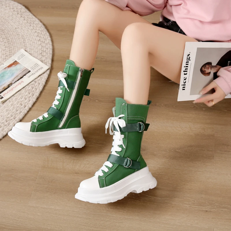 Rock Shoes Woman Boots Women New 2022 Lace Up Booties Ladies Round Toe Designer Flat Heel Lolita Fashion Sports women\'s boots