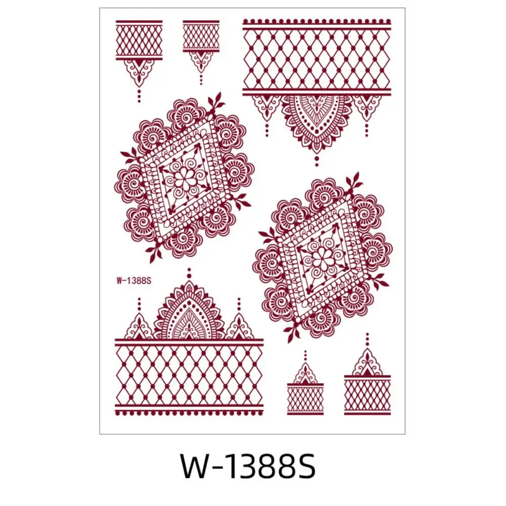

9pcs Brown Red Lace Fake Tattoos Indian Style Beauty Tool Hand Tattoo Stickers Lace Hollow Body Art Flower Fake Tattoos