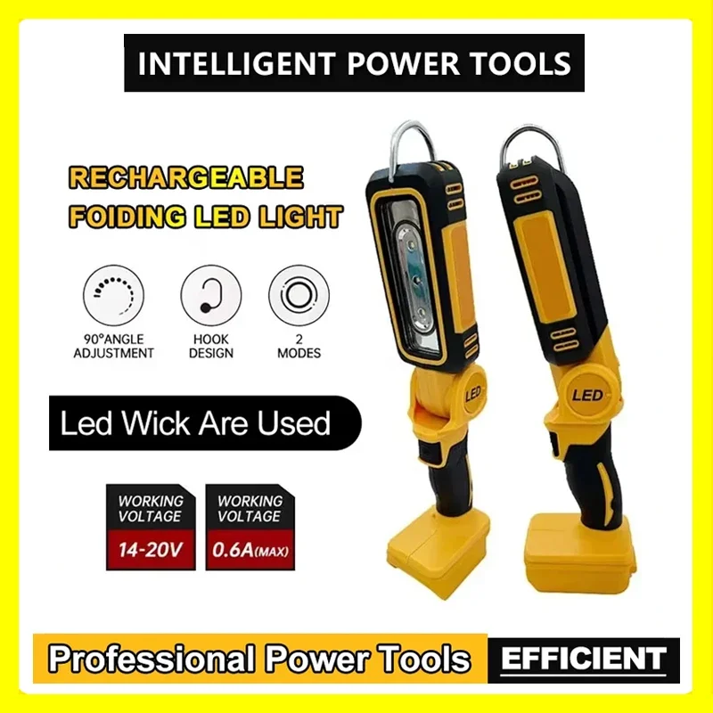 

Fit DEWALT 20V Lithium Battery 90 Degree Multifunctional Folding Work Light Portable Camping Light Emergency Flashlight