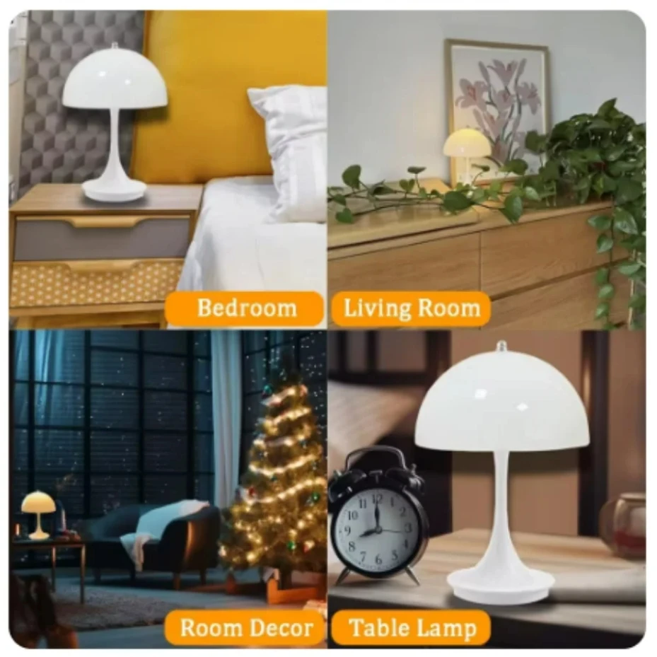 Wireless Small Mushroom LED Table Lamp Portable USB Charging Touch Night Light for Bedside Hotel Bar Coffee Decorative