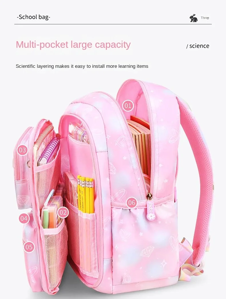 Waterproof Rainbow Schoolbag Student Girls Children\'s Princess Refrigerator Door Backpack Spine Protector Shoulder Bags Cute