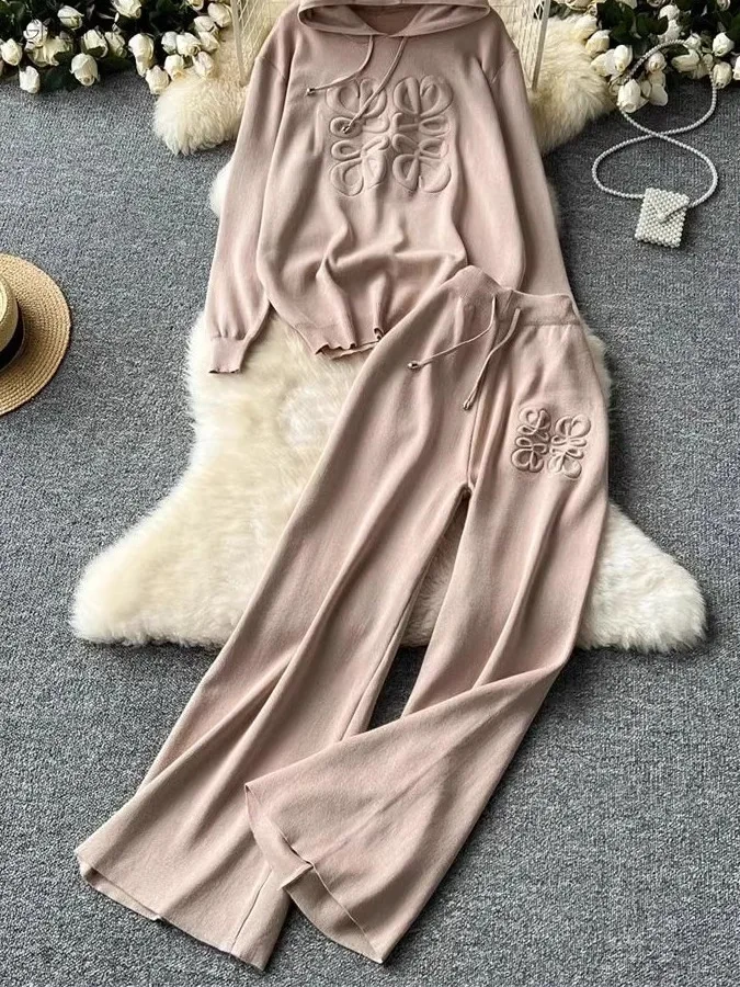 

Комплект для похудения с высокой талией и капюшоном, женский длинный костюм с широкими штанинами све и поясом, повседневная спортивная одежда, состоящий из двух частей, полиэфирное волокно