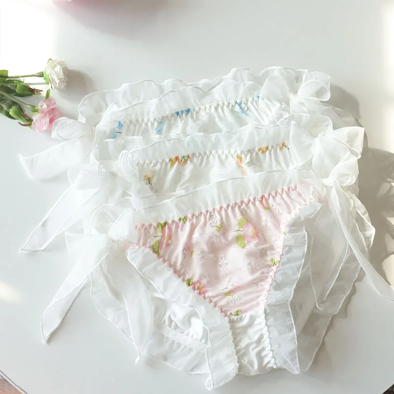 Frauen Milch Seide Niedrige Taille Spitze Strap Unterwäsche Sexy Band Versuchung Nette Reizende Sweety Höschen Atmungsaktive Elastizität Breifs