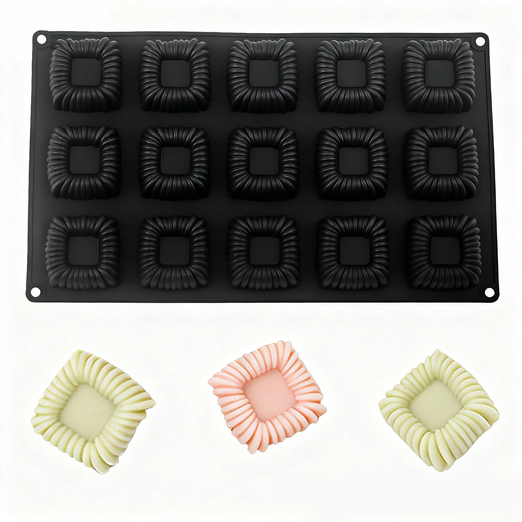 15-Cell Square Coil Texture Design Food Grade Silicone Mousse Mold Chocolate Mould Cake Mold Kitchen Dessert Baking Tools