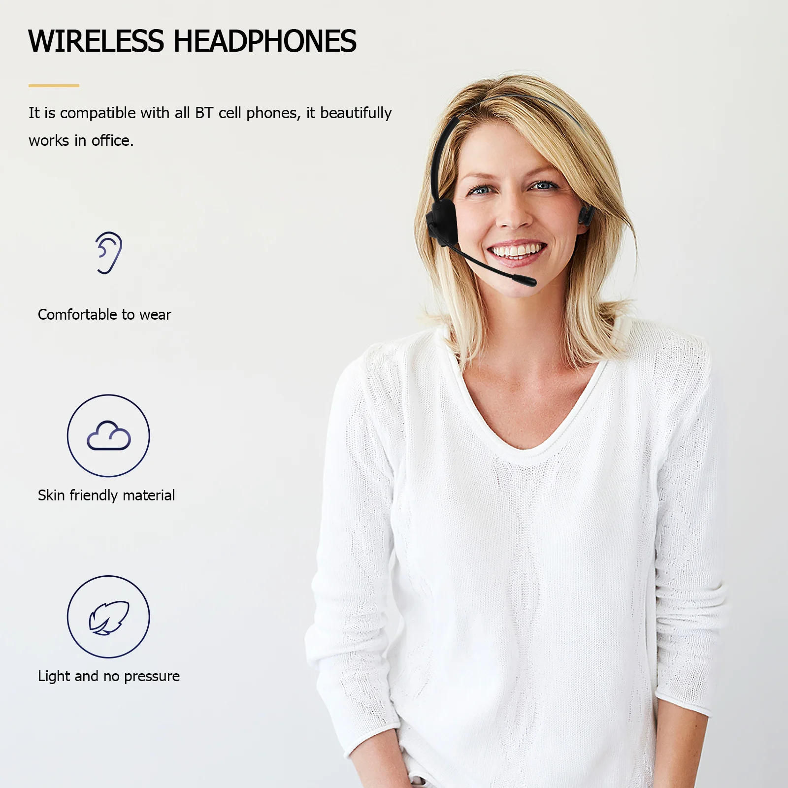 

Headphones Wireless Stereo Headset For Smartphone Mp3 18H Playing Time Call Waiting Voice Dialing Lightweight