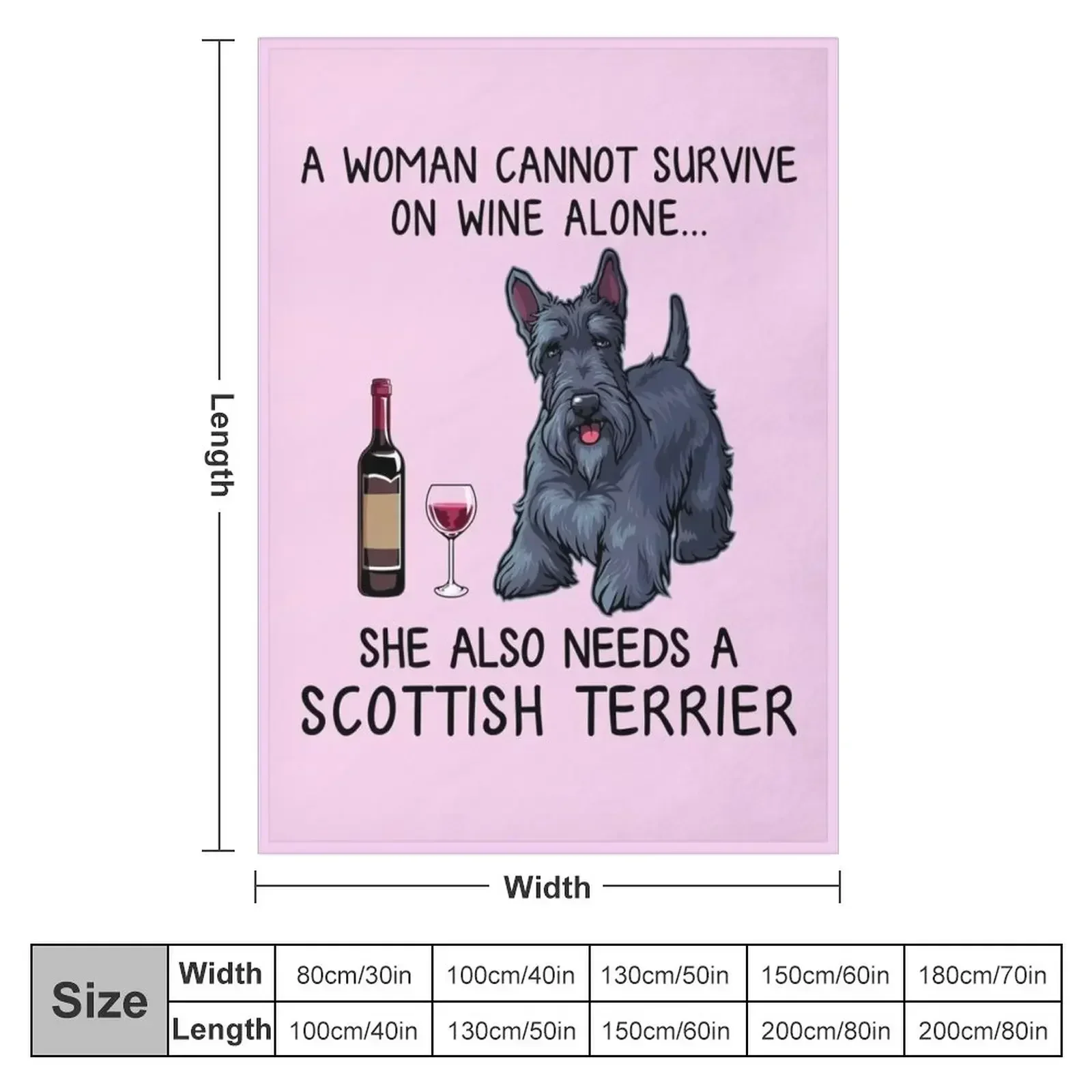 Scottish Terrier and wine Funny gift for dog mom Throw Blanket