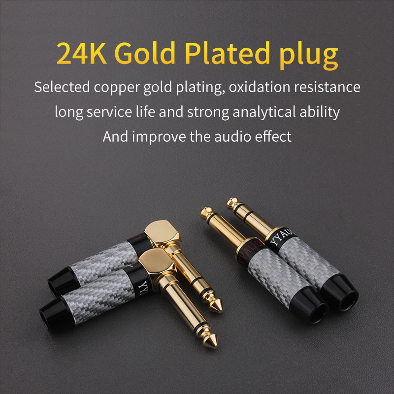 YYAUDIO HiFi 6.35 Audio Plug Jack Adapter Connector Right Angled 6.5mm L Type Stereo Earphone Microphone Right Angle Jack