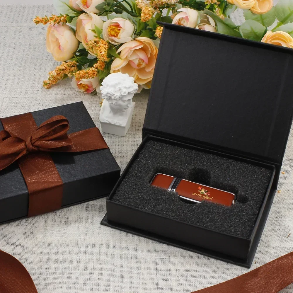 Colorful Square Leather 2.0 Flash Drive 128GB Free Custom Printed Logo Pen Drive Memory Flash Stick Creative Wedding Gift Box