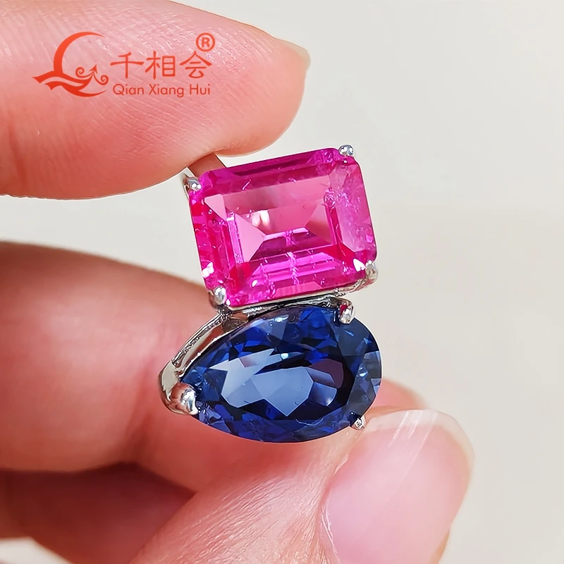 lab grown Pigeon blood red ruby Royal blue sapphire Emerald and pear stone with  Ring Silver 925 Wedding Engagement Women gift view 3