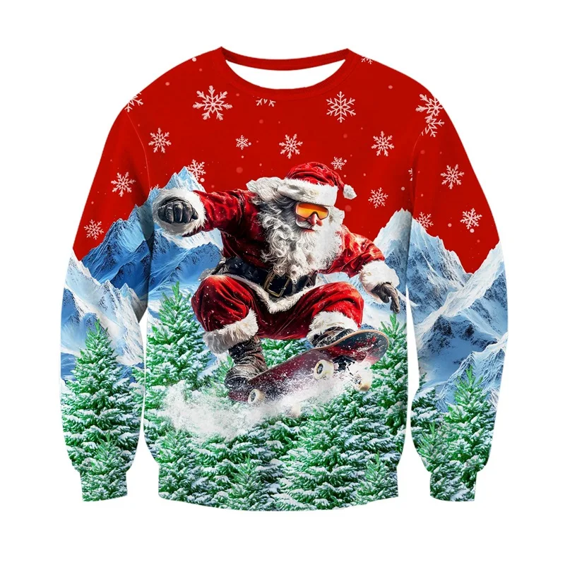 

Уродливые свитера с 3D принтом для мужчин, Рождественский Санта-Клаус, езда на мотоцикле, графическая толстовка, новая забавная рождественская толстовка с круглым вырезом